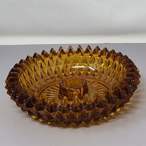 Vintage Amber Indiana Glass Diamond Pattern Candle Holder Set - Picture 5 of 9